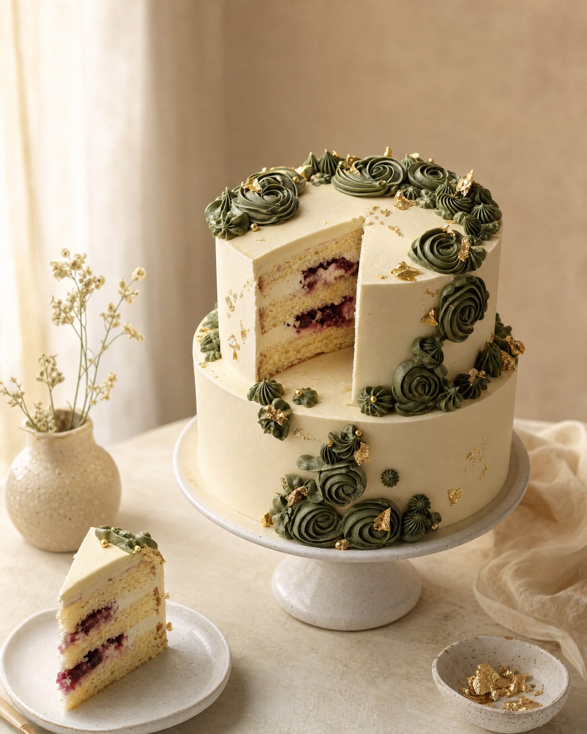 Un gâteau à étages décoré à la main